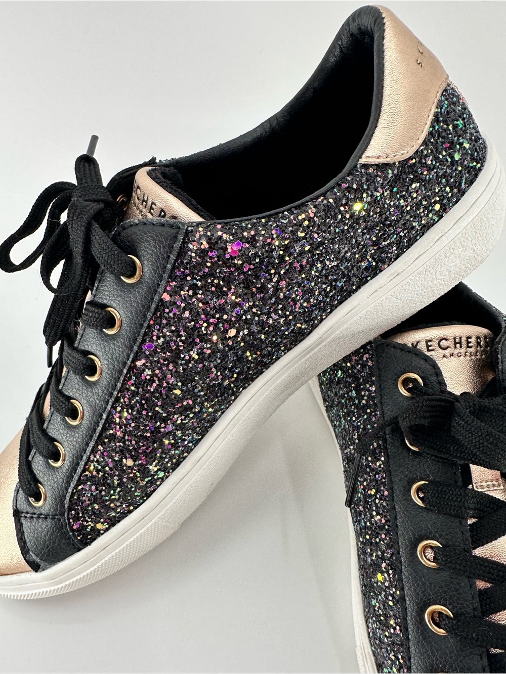 Skechers Women’s Black Glitter & Rose Gold Low-Top Sneakers - Picture 5 of 11